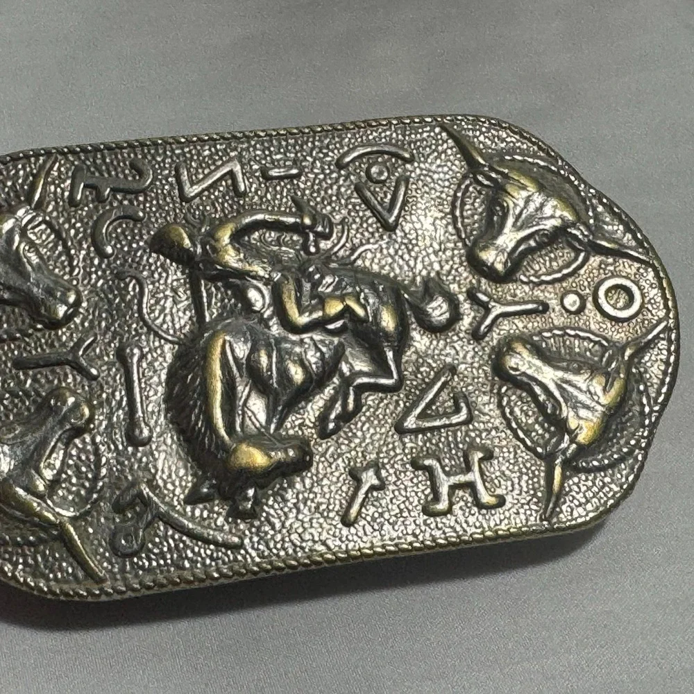 Cowboy Bronco Longhorn Steer Branding Old Style Back Vintage Antique Belt Buckle